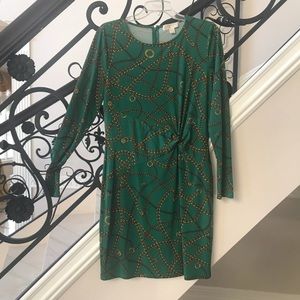 Michael Kors green and gold chain printed dress